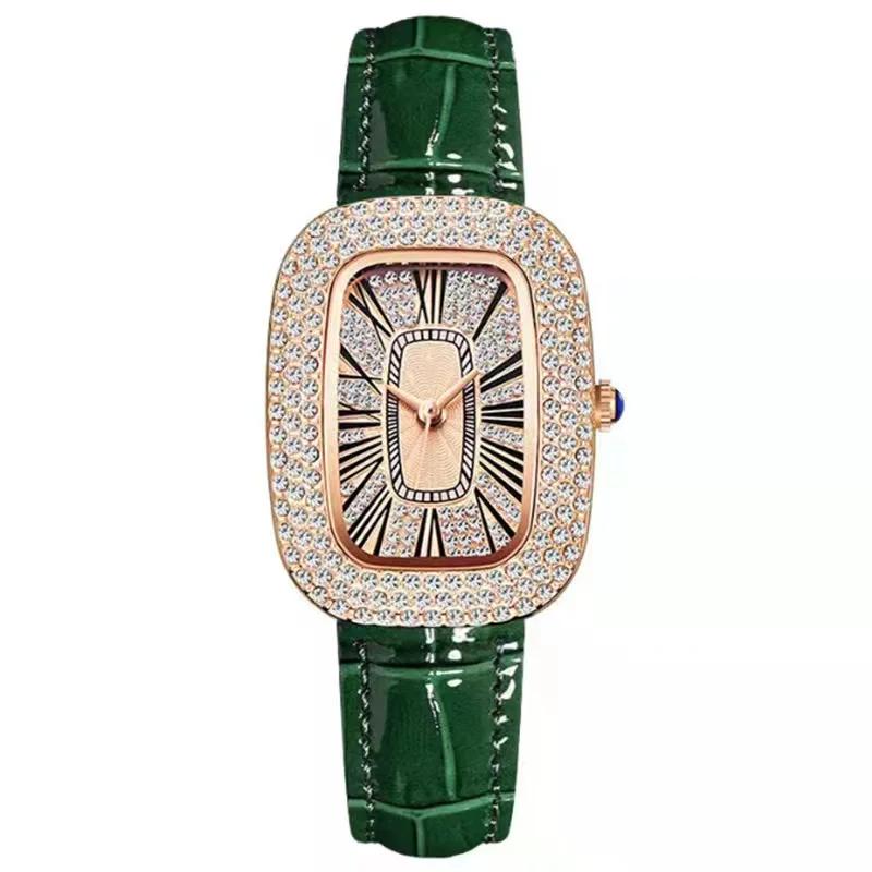 WOKAI high quality fashion luxury Full diamond Pigeon Egg Diamond Lady quartz belt Watch Girl student PROM clock vintage