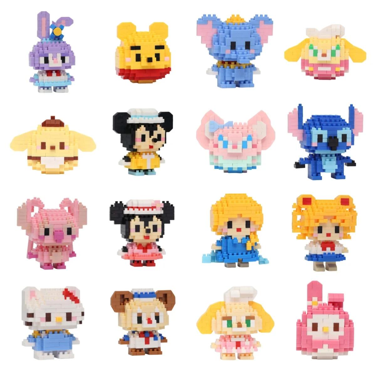 Disney 108 Style Stitch LinaBell Hello Kitty Building Blocks Princess Cartoon Figrues Bricks Children's Assembly Toys Model Gift