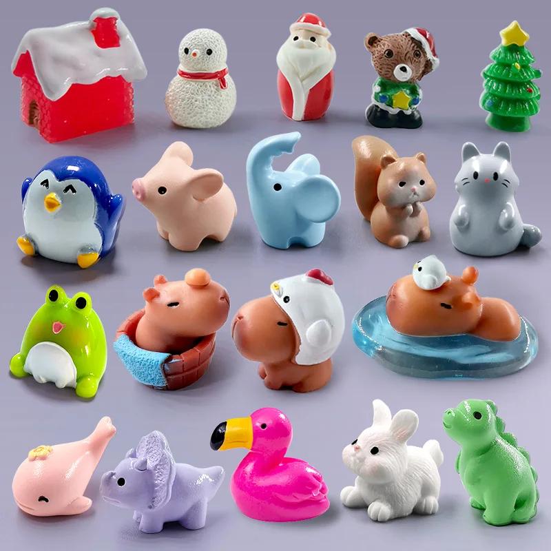 10Pc Christmas Bear Dinosaurs Capybara Fox Rabbit Sheep Pig Cat Frog Bird Figurine Miniature Fairy Garden Decoration Accessories