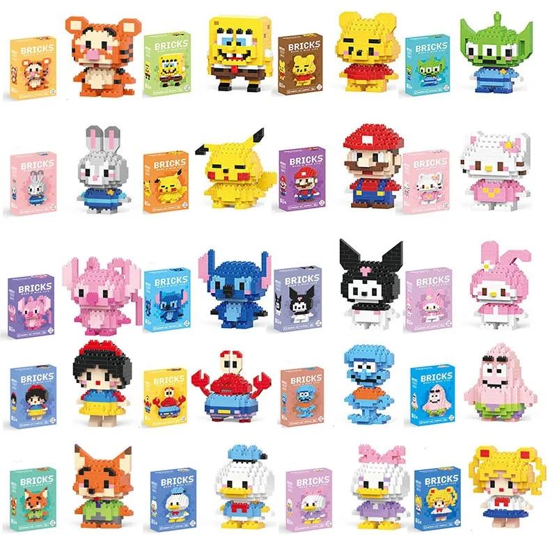 Disney Sanrio Building Block Toys Cartoon Characters Stitch, Mario Katie Cat Small Particle Construction Assembly Toys Wholesale