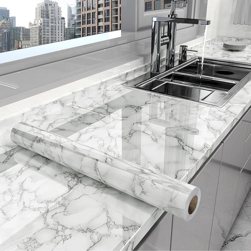 40cm Marble Kitchen Oil-Proof Film Stove Waterproof Self-Adhesive Wallpaper Countertop Cabinet Renovation Tile Wall Stickers