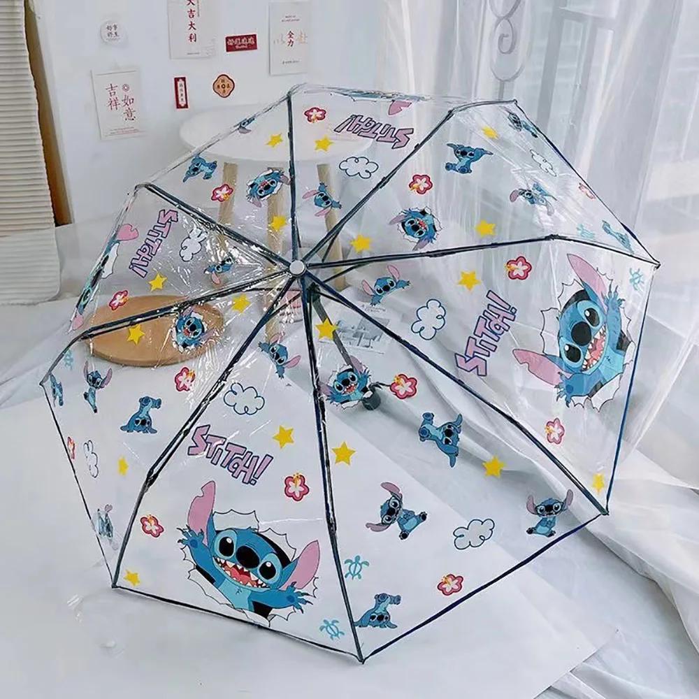 Stitch Kawaii Folding Umbrella Anime Figure Cartoon Waterproof Umbrella Fashion Portable Transparent Umbrella Gift for Boy Girl