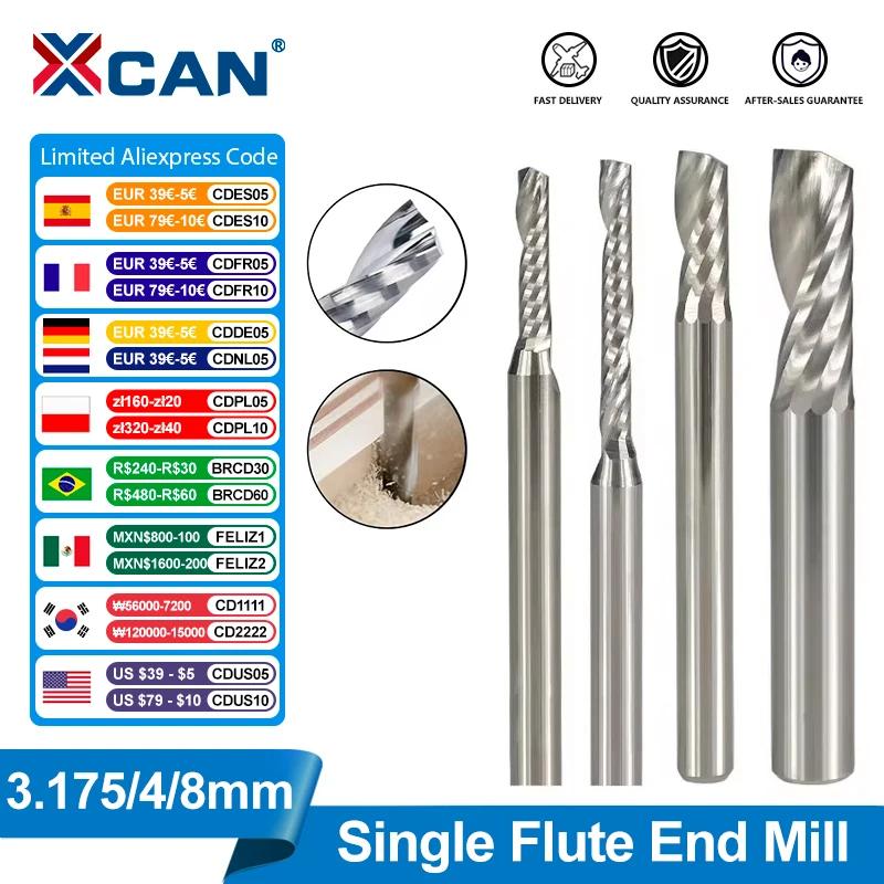 XCAN Carbide End Mill Single Flute Milling Cutter 3.175 4 6mm Shank One Flute Spiral PVC Cutter CNC Router Bit