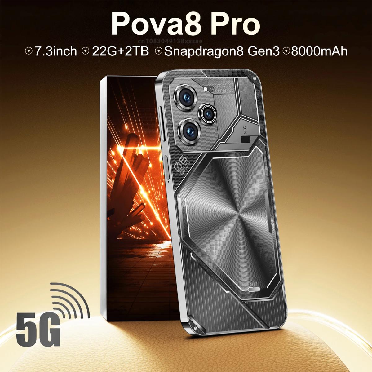 Original Pova 8 Pro Smartphone 5G Dimensity9200 7.3inch 22GB+2TB Cell Phone DualSIM MobilePhones 50+108MP Android14 Unlocked NFC