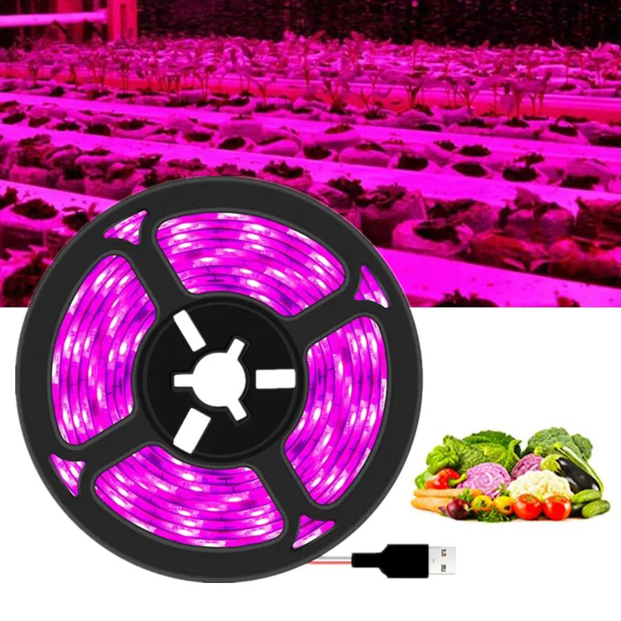 DC 5V USB LED Grow Light Full Spectrum 1-5m Plant Light Grow LED Strip Phyto Lamp for Vegetable Flower Seedling Grow Tent