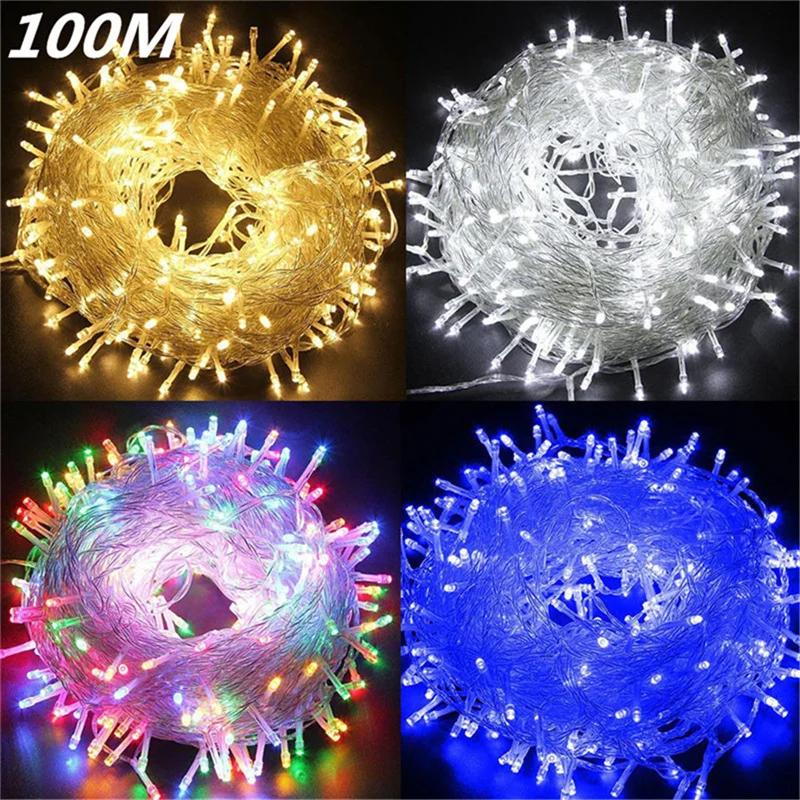 Outdoor LED String Lights Garland 110/220V 10-100M Waterproof Fairy Light Christmas Wedding Party Holiday Gardening Decoration