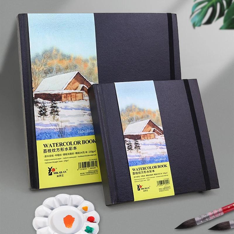 MIKAILAN  Square Watercolor Book Medium Coarse Grain 230g Wood Cotton Water Color Paper For Student Artist Draw Art Supplies