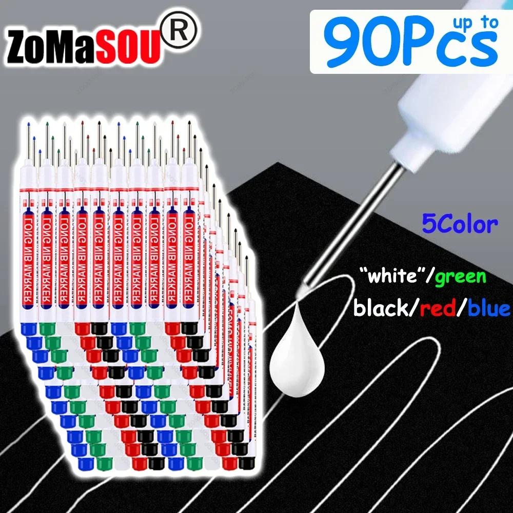 1-90Pcs Waterproof White Long Head Markers Pen 2cm Woodworking Deep Hole Marker Pens Metal Carpenter Black/Red/Blue/Green Ink