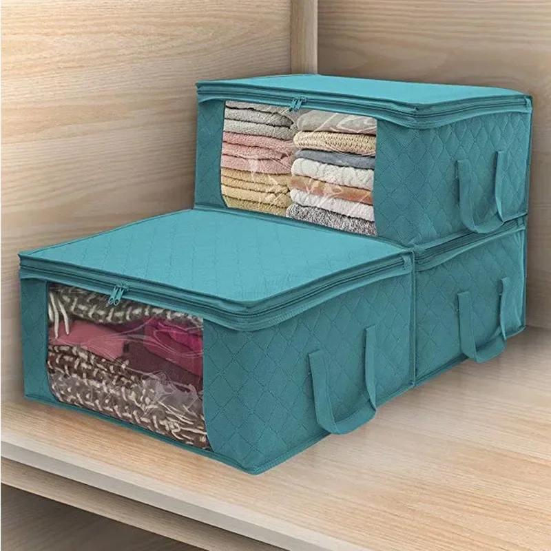 Large Capacity Clothing Storage Box Folding Non Woven Fabric Quilts Clothes Organizer Case With Zipper Organiseurs De Rangement