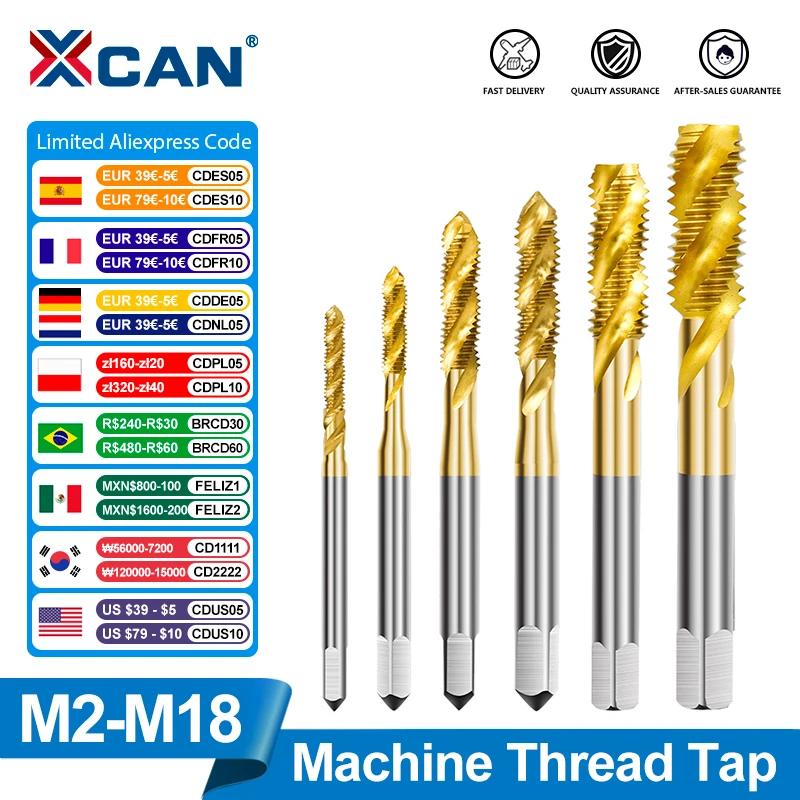 XCAN HSS Steel Screw Tap Titanium Coated Spiral Metric Thread Tap M2-M18 Machine Plug Tap HSS6542 Threading Tool Tap Drill Bit