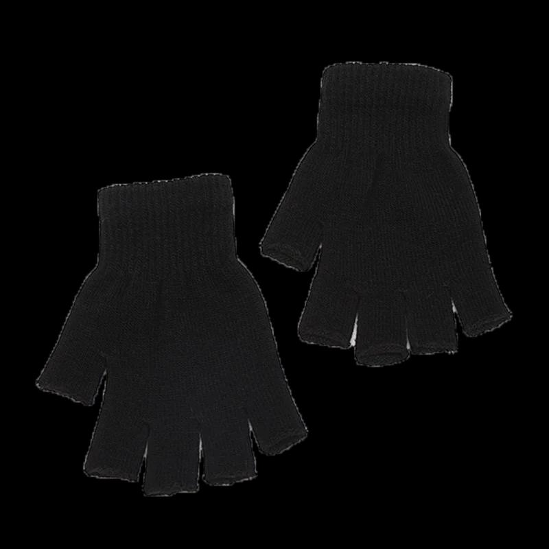 1pair Black Short Half Finger Fingerless Knit Wrist Glove Winter Warm Stretch Work Gloves for Women and Men Cycling Accessories