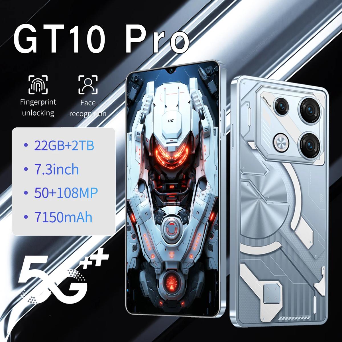 Original GT10 Pro Smartphone 7.3inch Global Version 22G+2TB Snapdragon8 gen3 Android13 50+108MP 4G/5G Cellphone Mobile Phone NFC