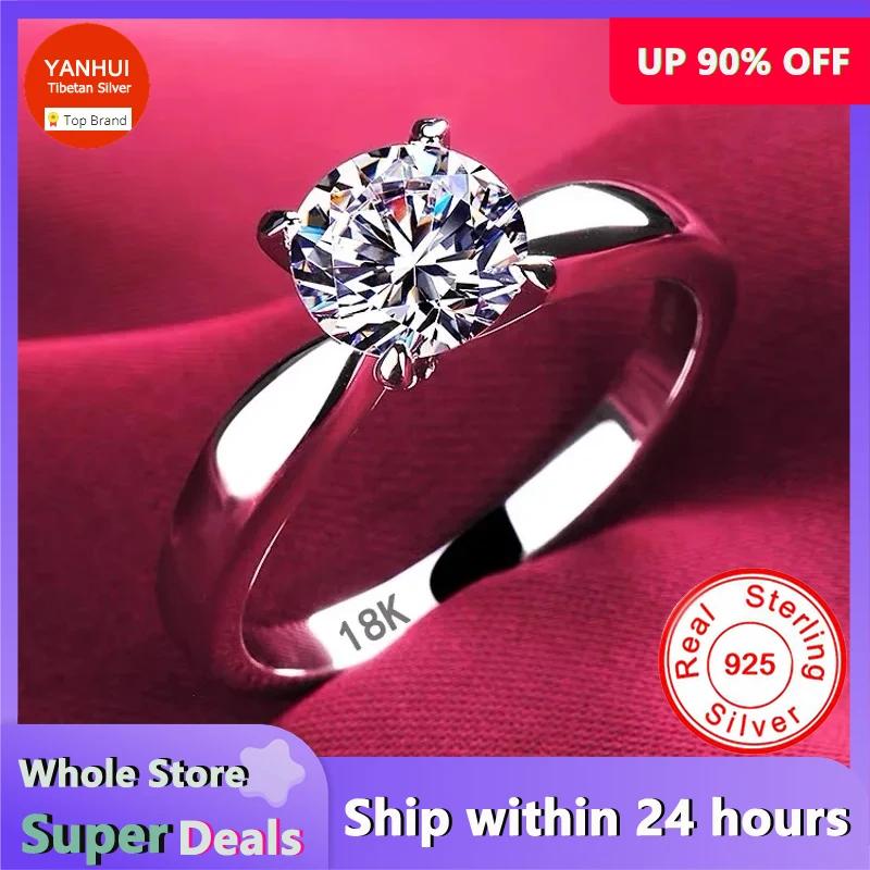 With Certificate Luxury 18K White Gold Rings,100% Solid Silver 925 Ring, High Quality Zirconia Diamond Wedding Band for Women