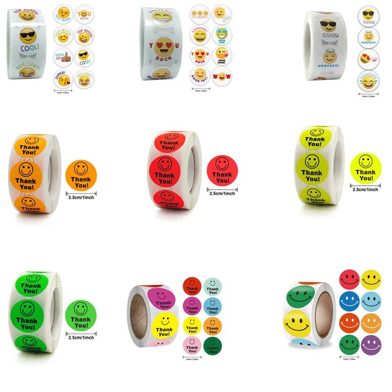 Hot Face Stickers Reward Cartoon Self-adhesive Teachers  Children Thanks Round Fluorescent Color Spot Goods Happyness incentive