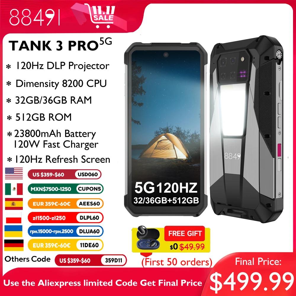 EU MX Warehouse 8849 Tank 3 Pro by Unihertz Rugged Smartphone 5G with 100 Lumens Projector 32/36GB 512GB 23800mAh Cell Phones