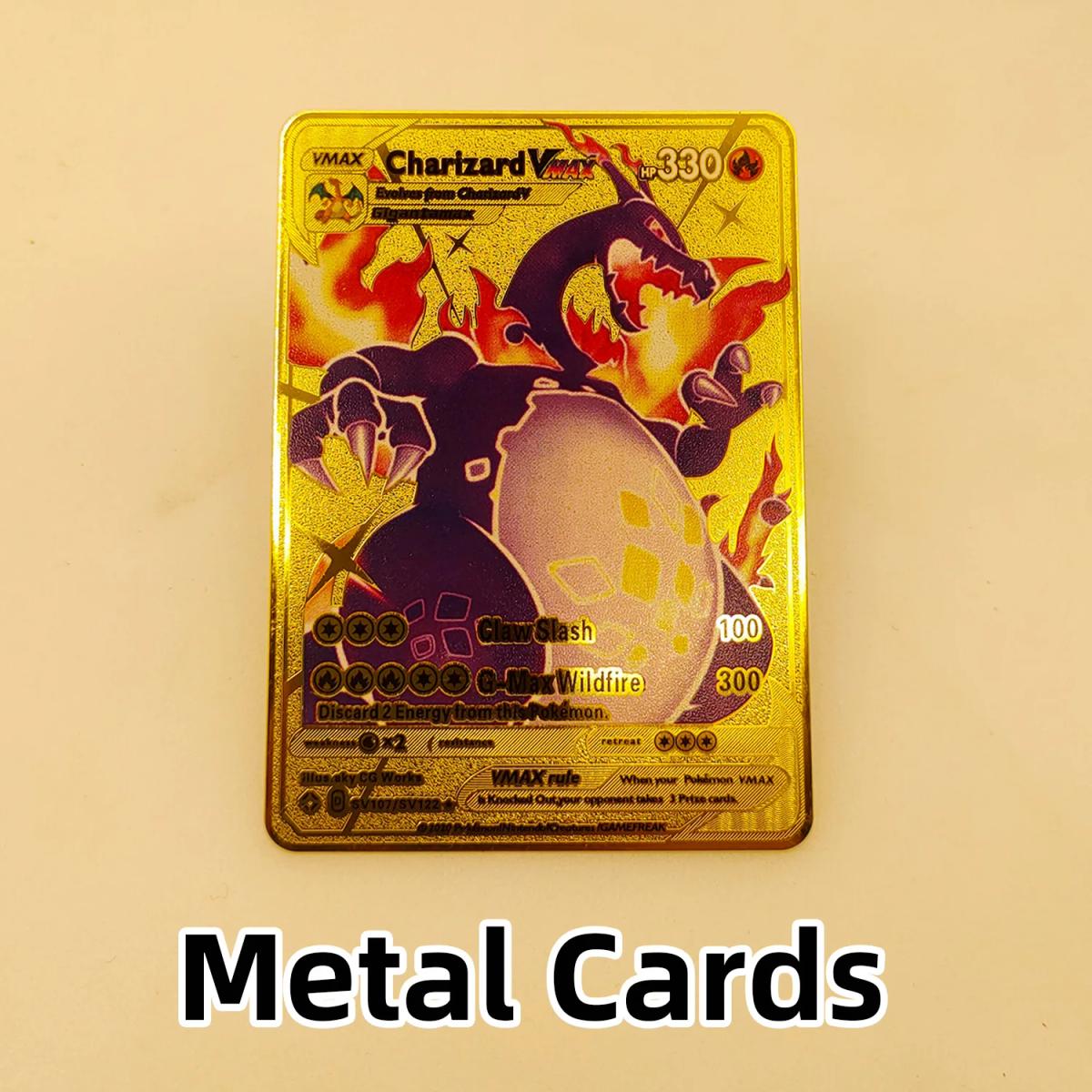 PTCG Metal Gold Cards Vstar Vmax EX GXBulbasaur Charmander Squirtle Meowth Jigglypuff Charizard Blastoise Kabutops Mewtwo