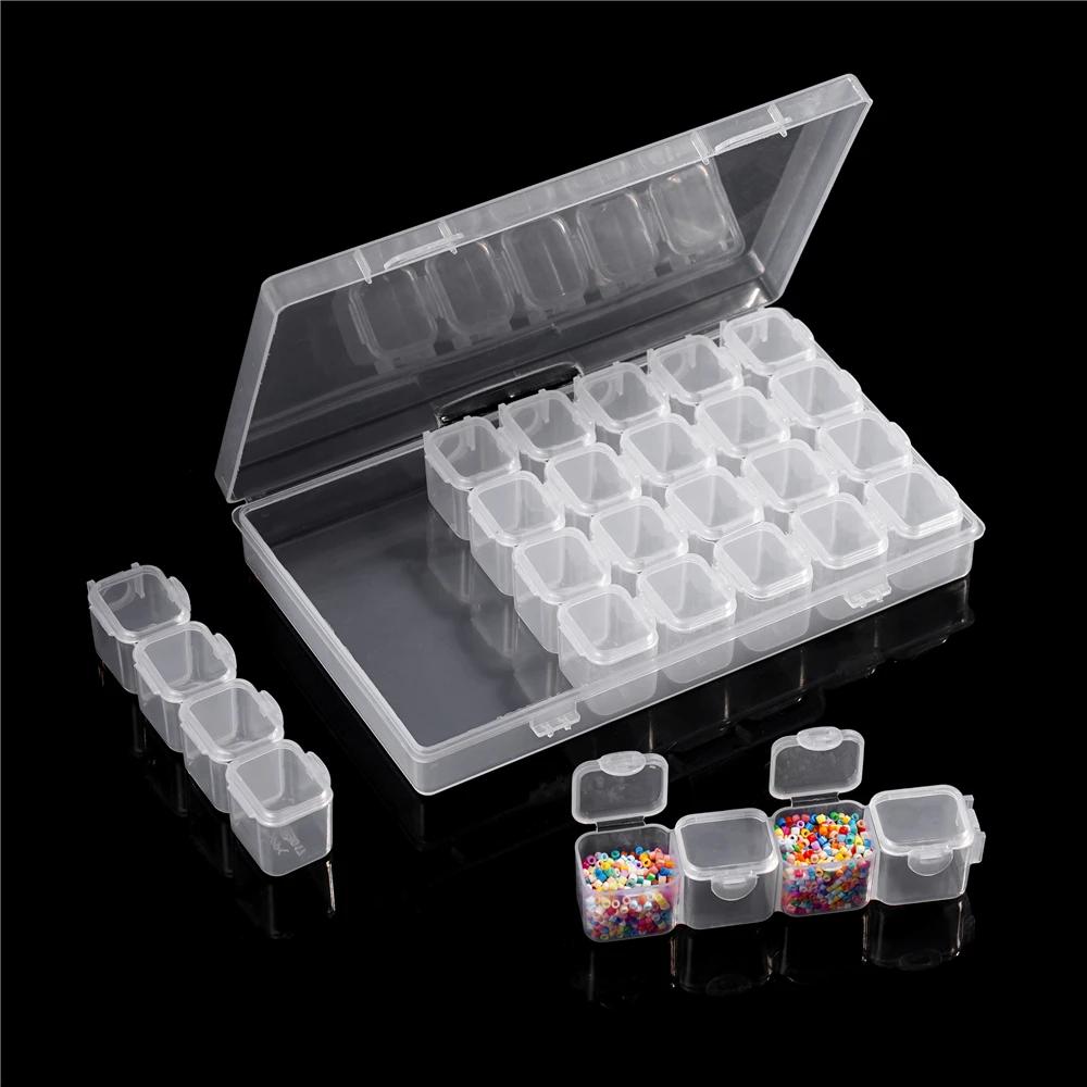 28 Girds Adjustable Plastic Storage Box Beads Ring Pendant Box for Jewelry Nail Art Diamond Painting Accessories Container Boxes