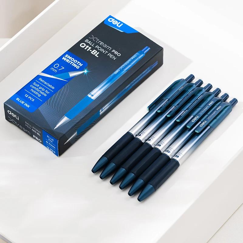 Deli 12pcs Ballpoint Pen Gel Pen Smooth Writing 0.35mm 0.5mm 0.7mm Fine Point Black Blue Ink Refill School Supplies Stationery