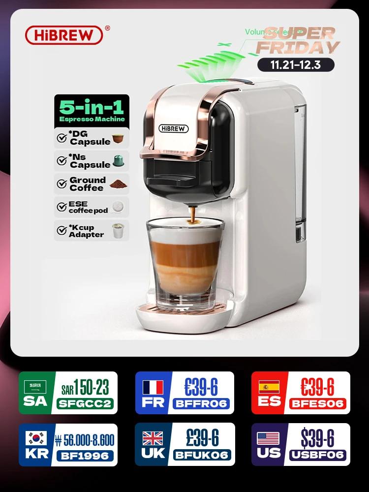 HiBREW 5 in 1 Multiple Capsule Coffee Machine Hot/Cold DG Cappuccino Nes Small Capsule ESE Pod Ground Coffee Cafeteria 20Bar H2B