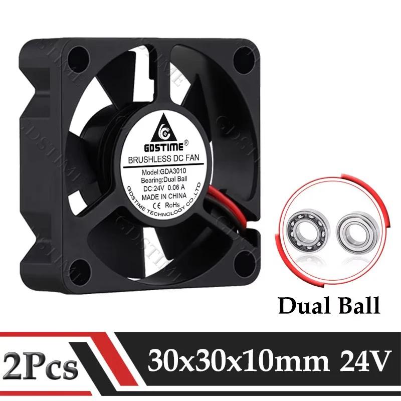 2 Pcs Gdstime DC 24V Fan 30MMx10MM Dual Ball Bearing Brushless Car Lamp Cooling Fan 30mm Micro fan 3010 Audio Cooling Fan