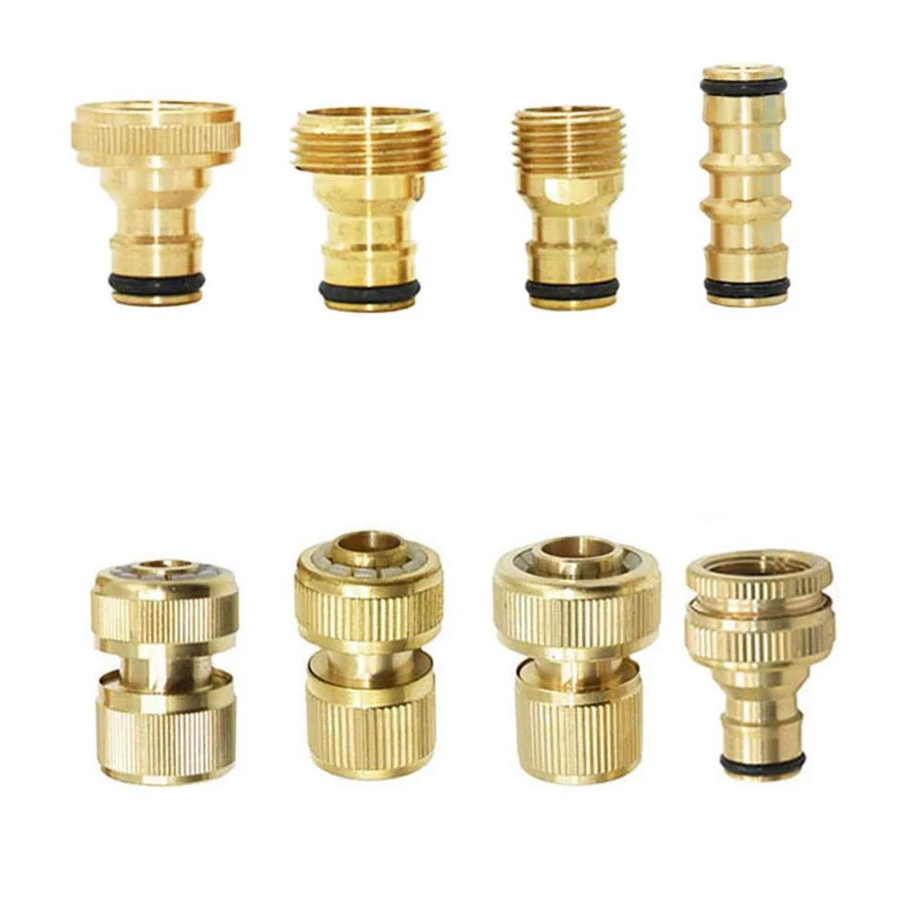 1/2'' 5/8" 3/4'' 1'' Brass Hose Quick Connector Water Stop Fitting Copper Thread Tap Coupling Garden Watering Gun Adapter