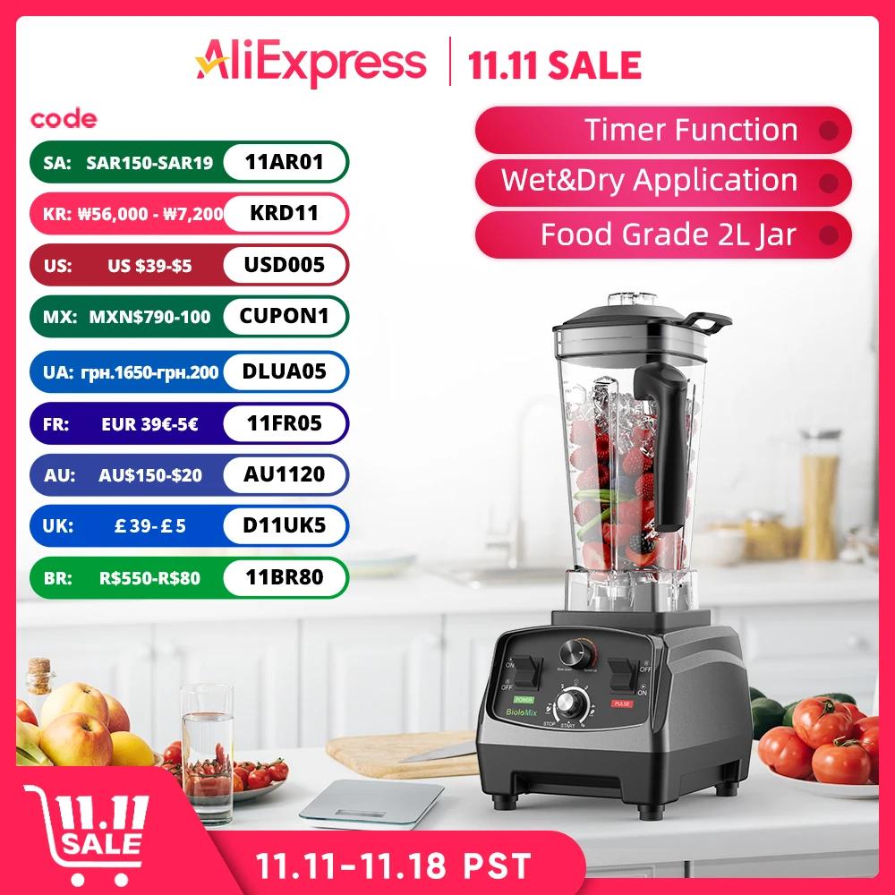 BioloMix 3HP 2200W Heavy Duty Commercial Grade Timer Blender Mixer Juicer Fruit Food Processor Ice Smoothies BPA Free 2L Jar