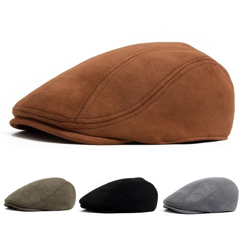 New Suede Autumn Winter Beret Fashion Vintage Men Women Newsboy Hat Casual Flat Visor Cap Berets For 54-58cm Head Circum Ference