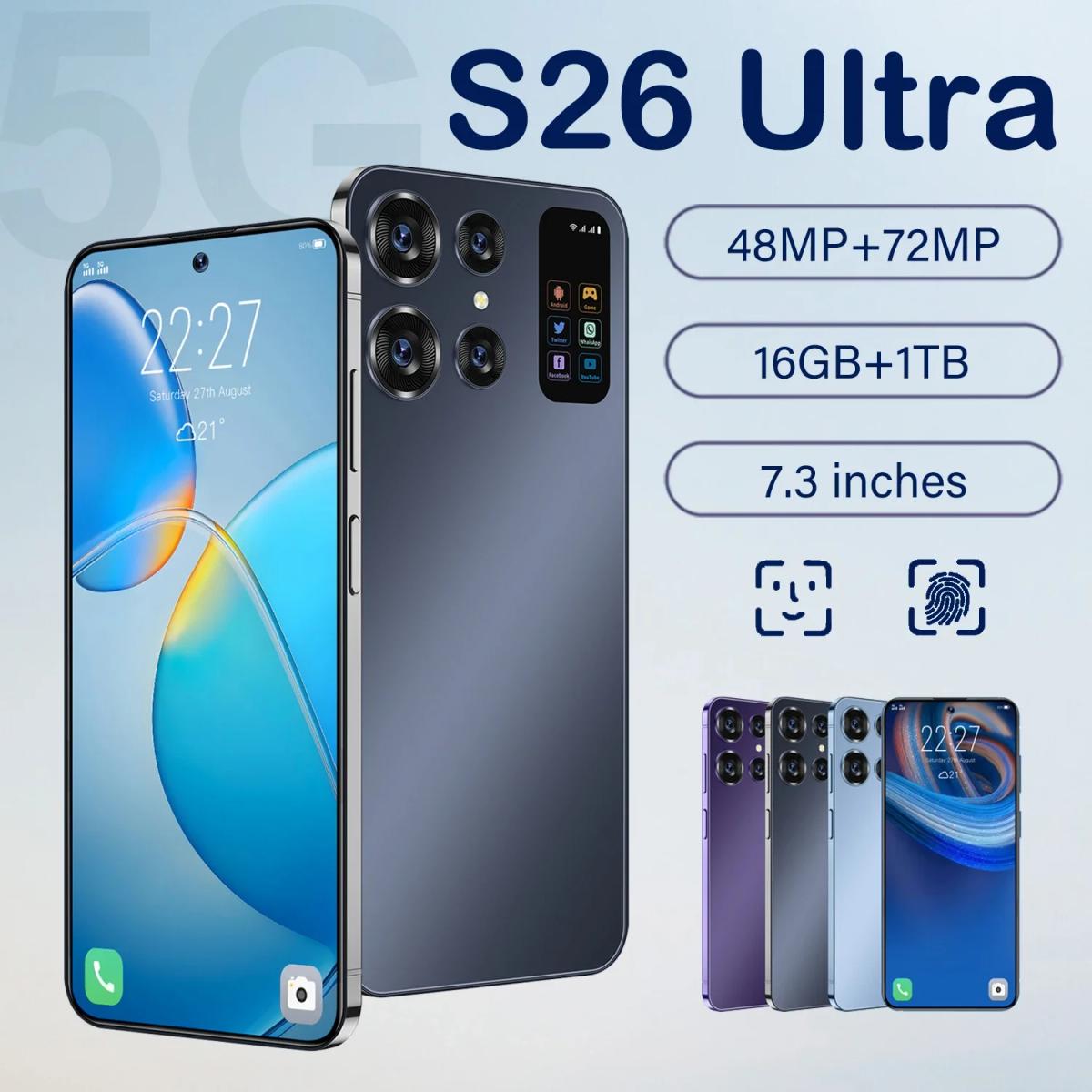 New S26 Ultra Smartphone 5G 7.0 inch 16G + 1T Dual SIM Phone Android13 48MP + 72MP 7000mAh Global EditionPhone Gaming Phone