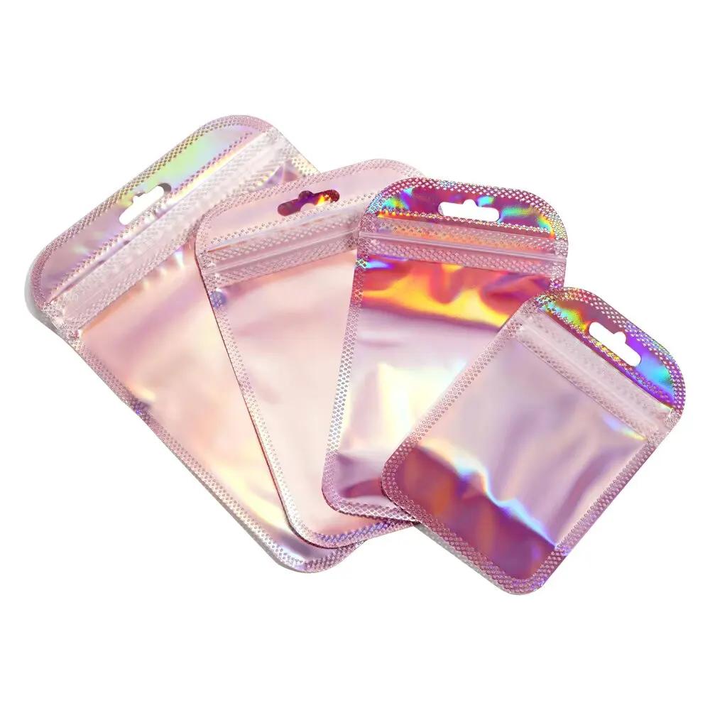 50Pcs Self-Sealing Laser Small Plastic Bags for Jewelry Pouch with Clear Display Window DIY Jewelry Packaging Gift Storage Bag