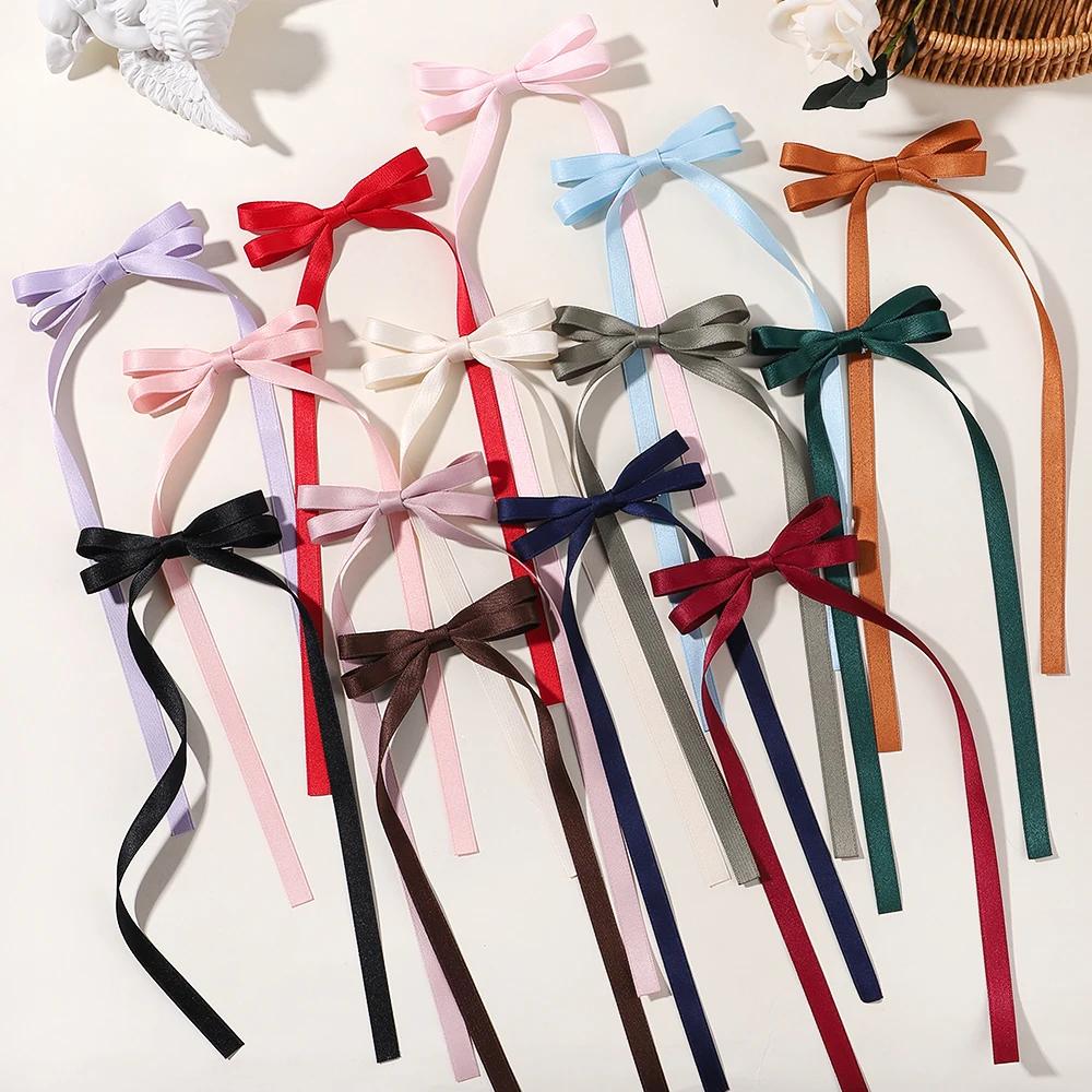 2pcs 2024 New Cute Ribbon Bow Headband Long Tassel Hair Clip Women's Hair Accessories Girls Party Headwear Side Clips Wholesale