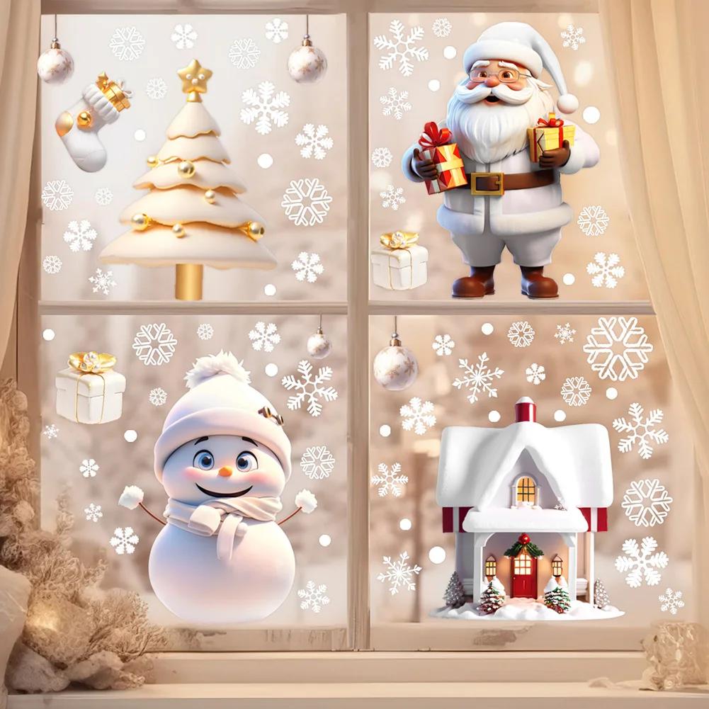 Christmas Snowman Snowflake Santa Claus Wall Sticker New Year Glass Window Decoration Mural Room Home Decor Electrostatic Decals