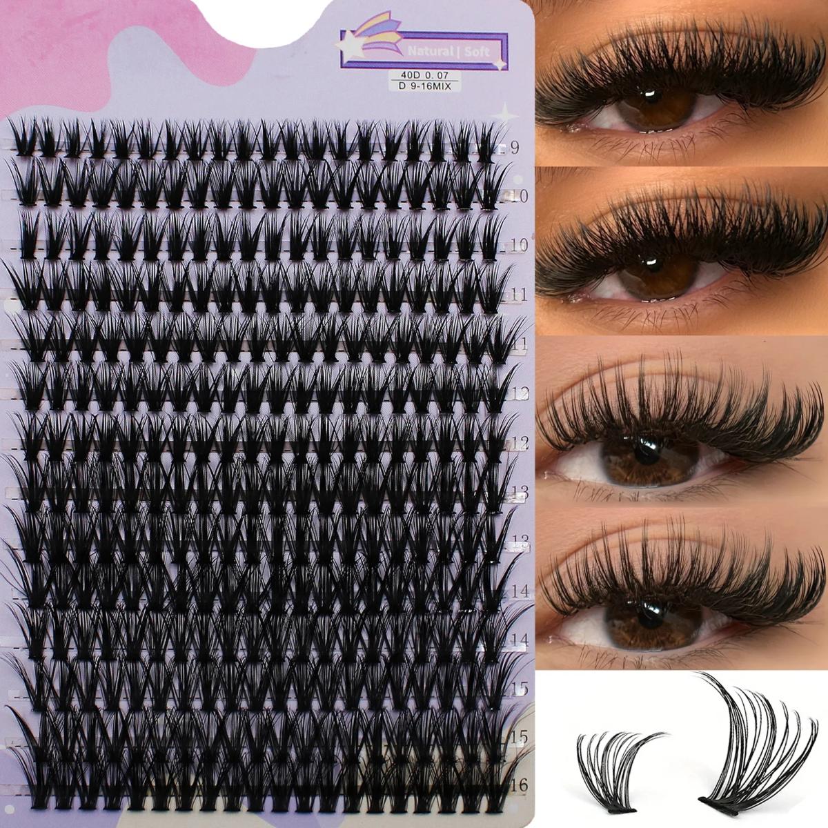 14 Rows 280 Clusters 40D Mix 9-16mm Cluster Lashes Extension Natural Thick Fake Eyelash 3D Strip Individual Lashes