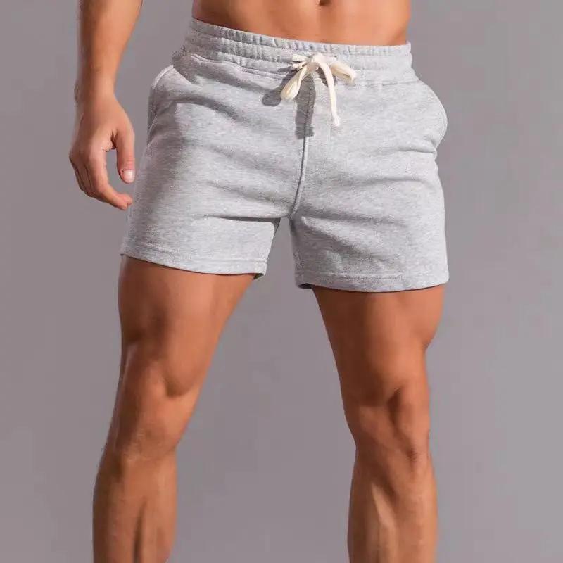 Fitness sports shorts for men summer American Cotton  gray running training leisure stretch squat three-quarter pants for men