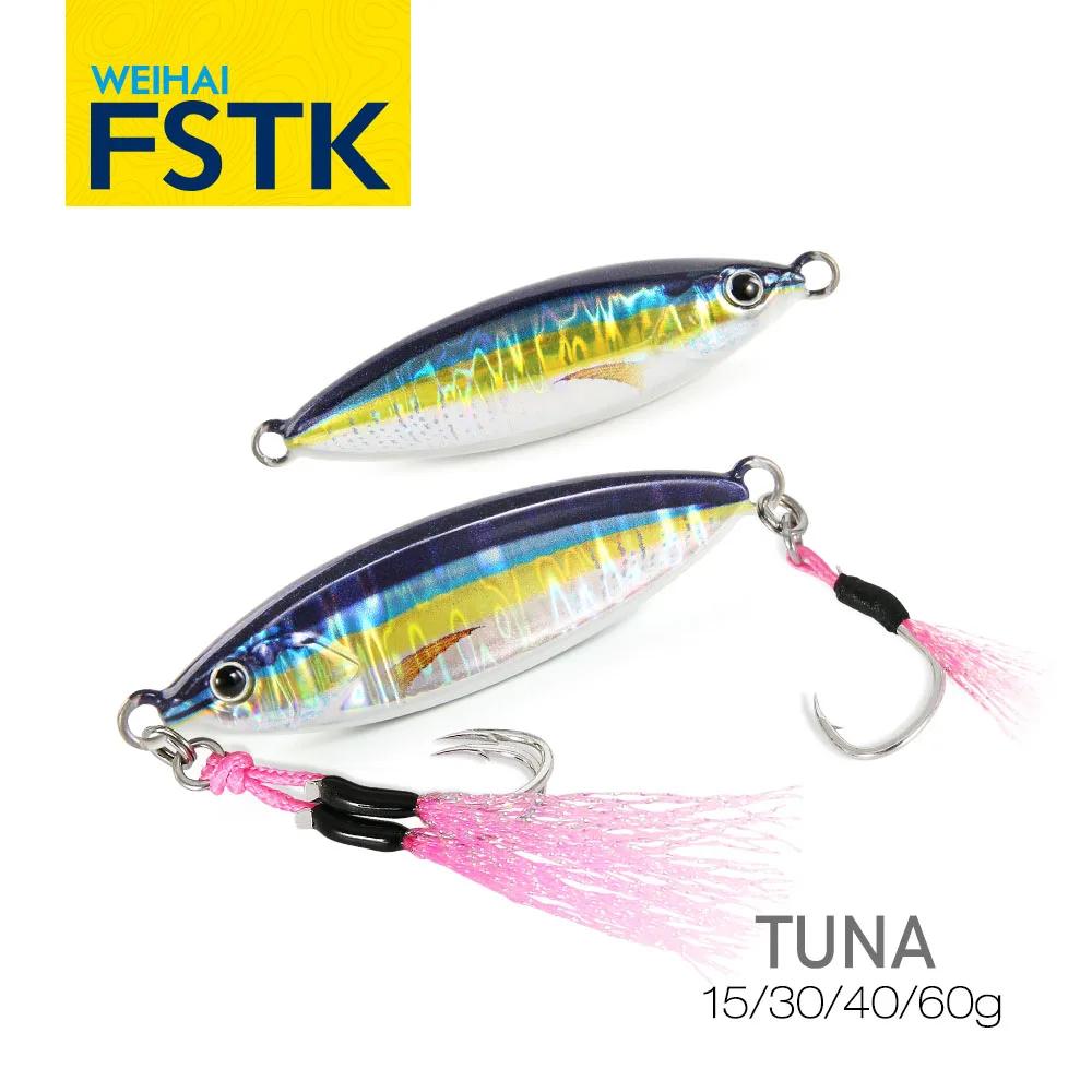 FSTK New Glow Fishing Lure Casting Tuna15g30g40g60g Slow Pitch Jig Sea Bass Salterwater Inshore Artificial Bait with Assist Hook