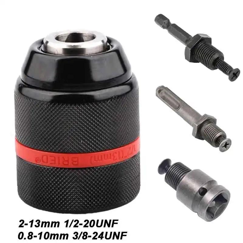 10/13mm Threaded Keyless Metal Drill Chuck, Hex Shank/SDS/Square Quick Grip Adapter, Chuck for Drill Bit Screwdriver Tap&Sockets