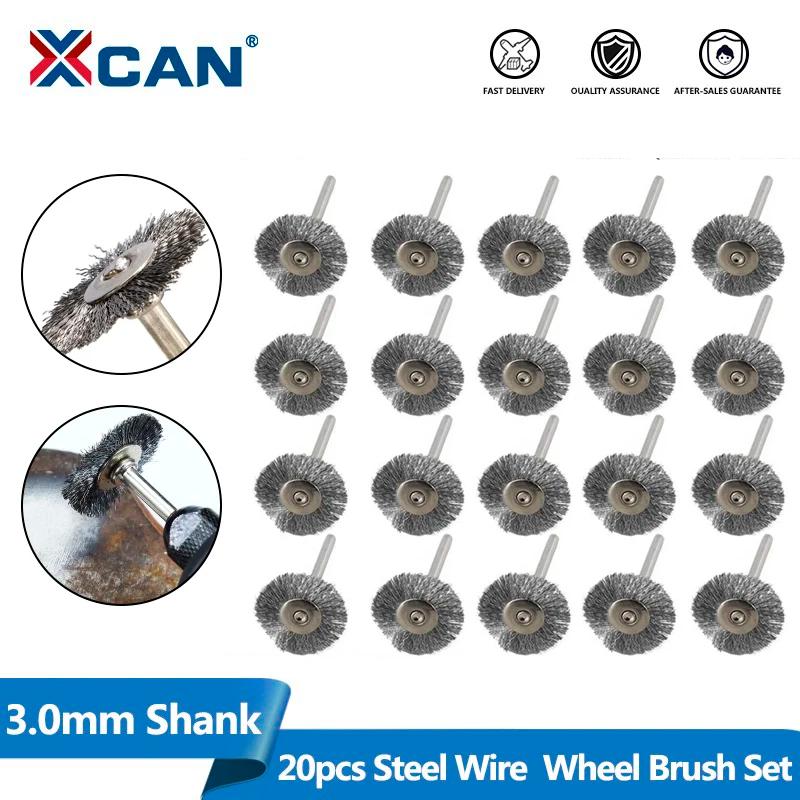 XCAN Abrasive Tool Stainless Steel Wire Wheel Brush Set 20pcs 3.0mm Shank Polishing Brush For Dremel Rotary Tools