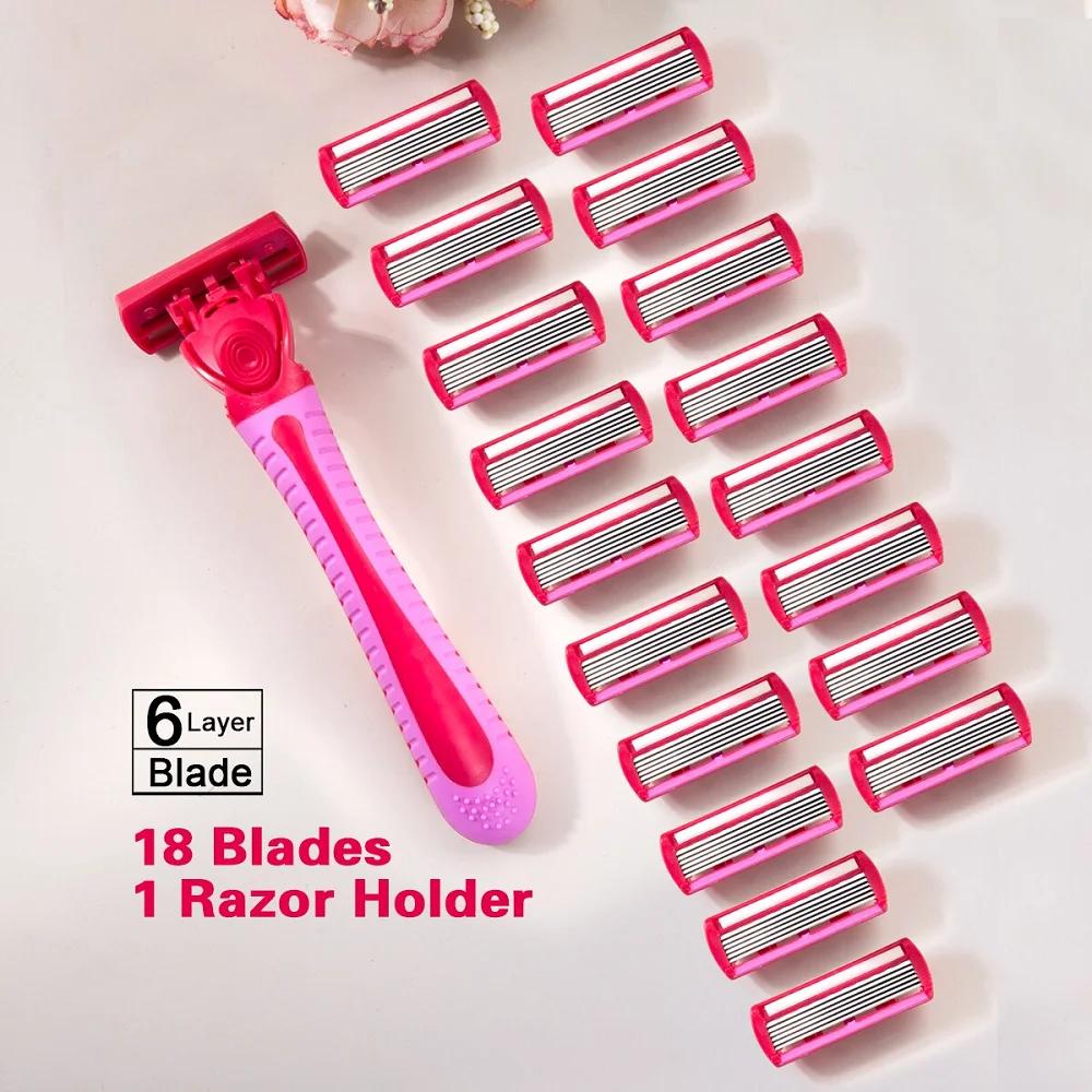 1 Handle + 18 Blades/ Men And Women Body Hair Bikini Safety Razor Blade Female Hair Removal Shaving Shaver Replacement Heads