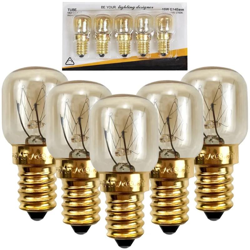 5pcs 220V E14 300 Degree High Temperature Resistant Microwave Oven Bulb Cooker Lighting Bulb 15W 25W  Gold Silver