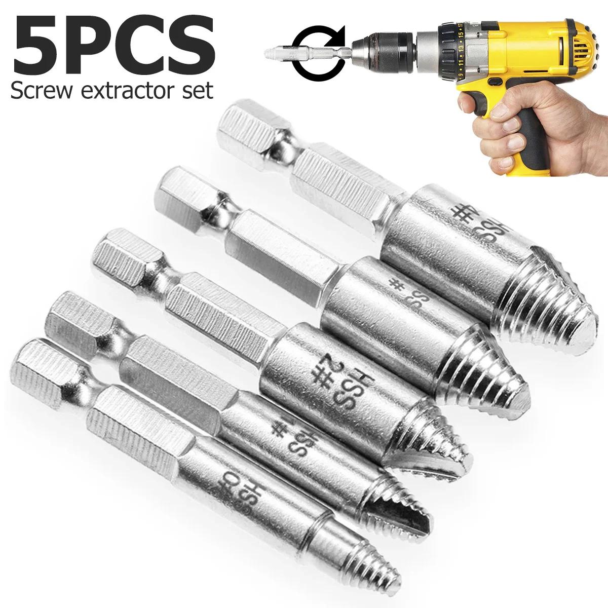 SenNan 5Pcs Damaged Screw Extractor Drill Bit High Speed Steel Double Easily Take Out Side Drill Out Broken Screw Remover Bolt