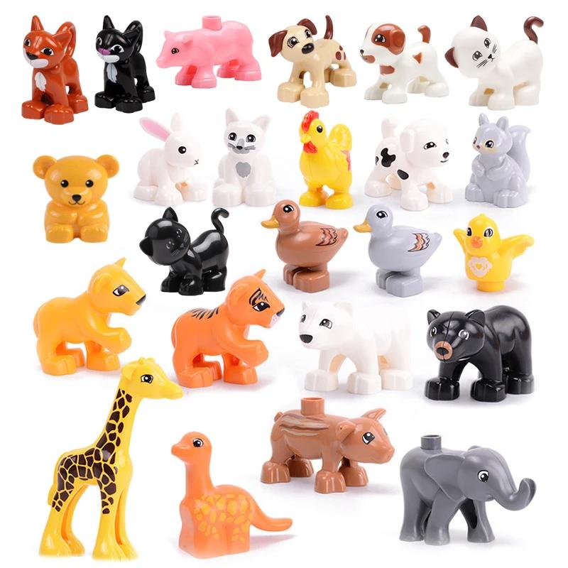 Big Size Building Blocks Cat Dog Pig Rabbit Model Accessories Compatible Bricks Farm Animals Set Assemble Education Toys For Kid