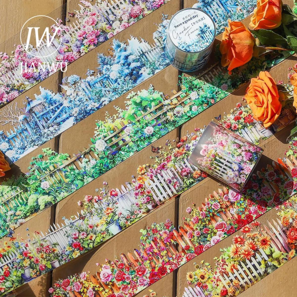 JIANWU 50mm*200cm Garden Fence Literary Flower Landscaping PET Tape Creative DIY Journal Collage Material journaling supplies