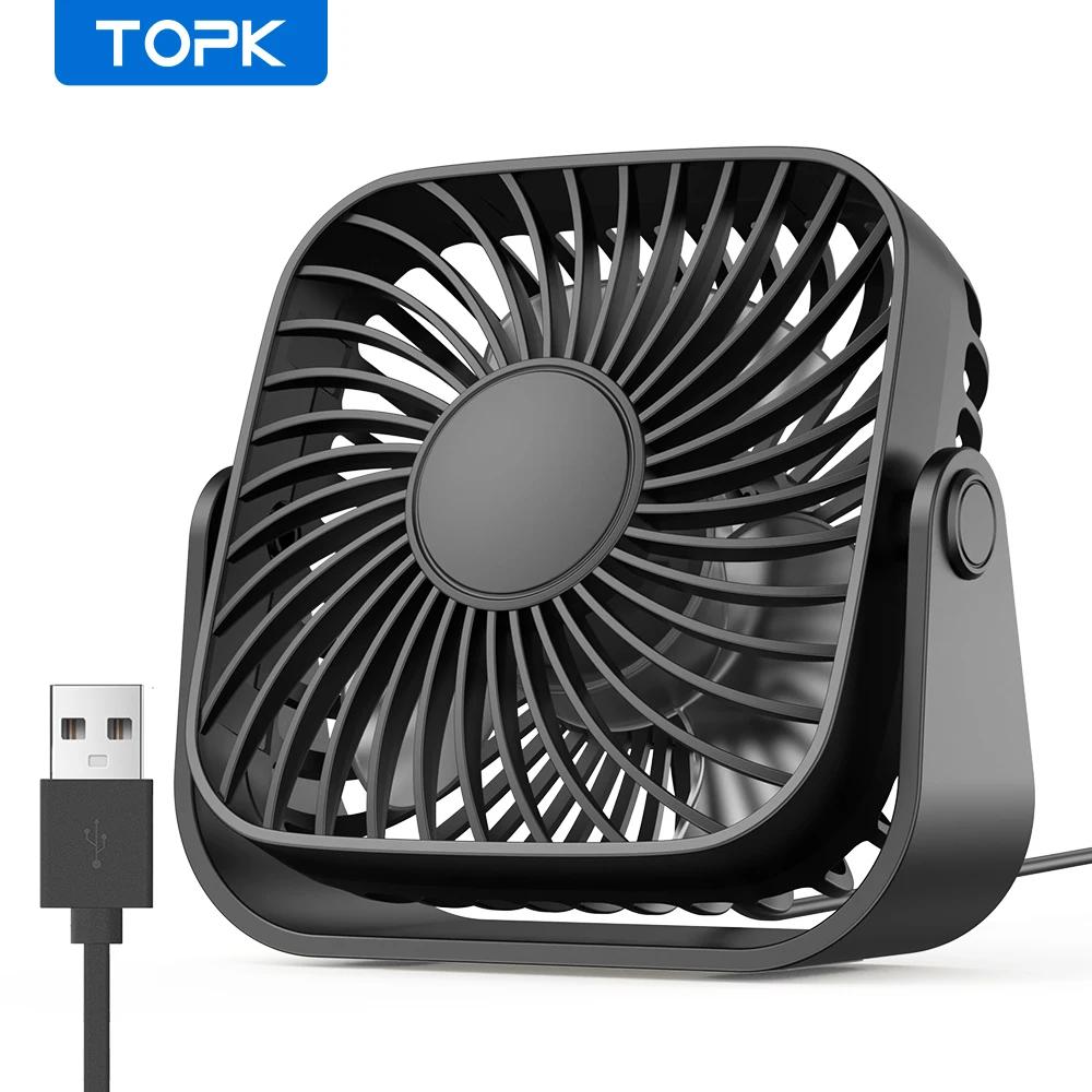 TOPK USB Desk Fan Mini Fan Portable 3-Speed Wind Small Cooling Fan 360° Rotatable Head for Home Office Table and Desktop