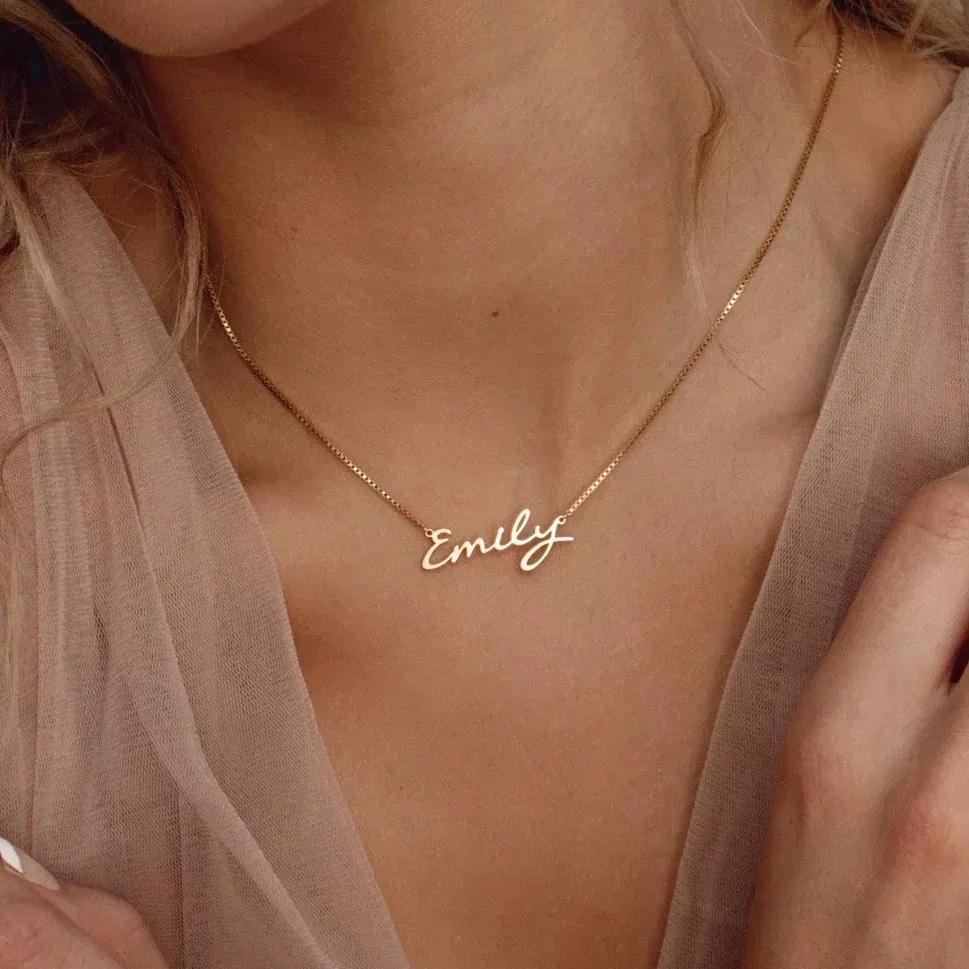 Personalized Name Necklace Stainless Steel Custom Jewelry Handmade Nameplate Pendant Box Chains Choker Women Men Christmas Gifts