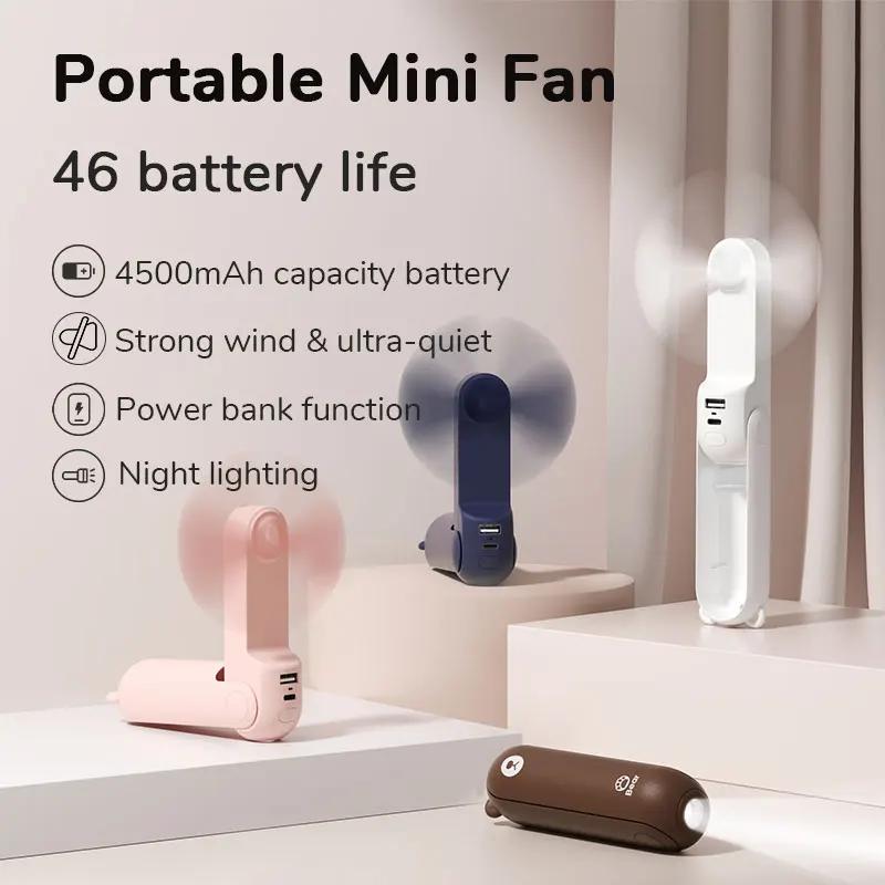 JISULIFE 3 in 1 Pocket Mini Handheld Fan,USB 4500mAh Rechargeable Portable Fan with Power Bank&Flashlight,Travel,Camping,Outdoor