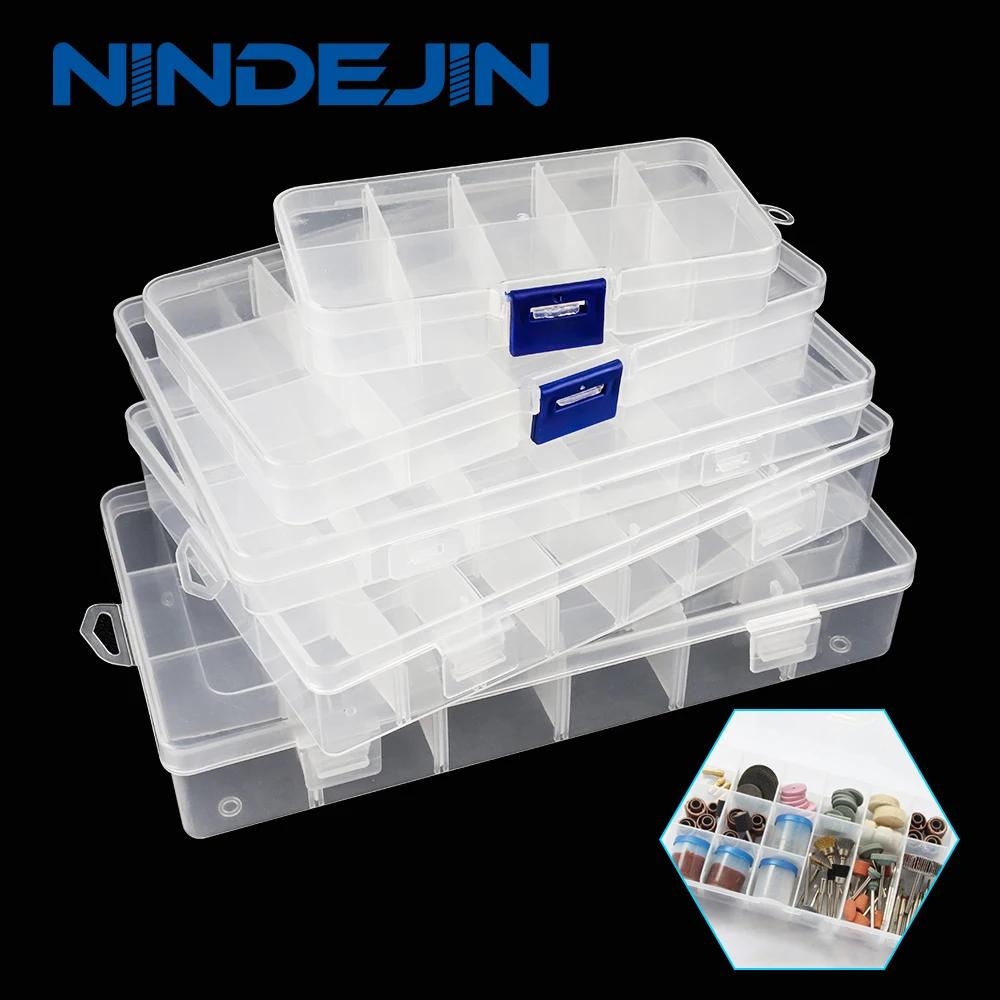 NINDEJIN Multi Grids Plastic Box Adjustable Compartment Jewelry Organizer Box Eco-Friendly PP Transparent Jewelry Screw Box