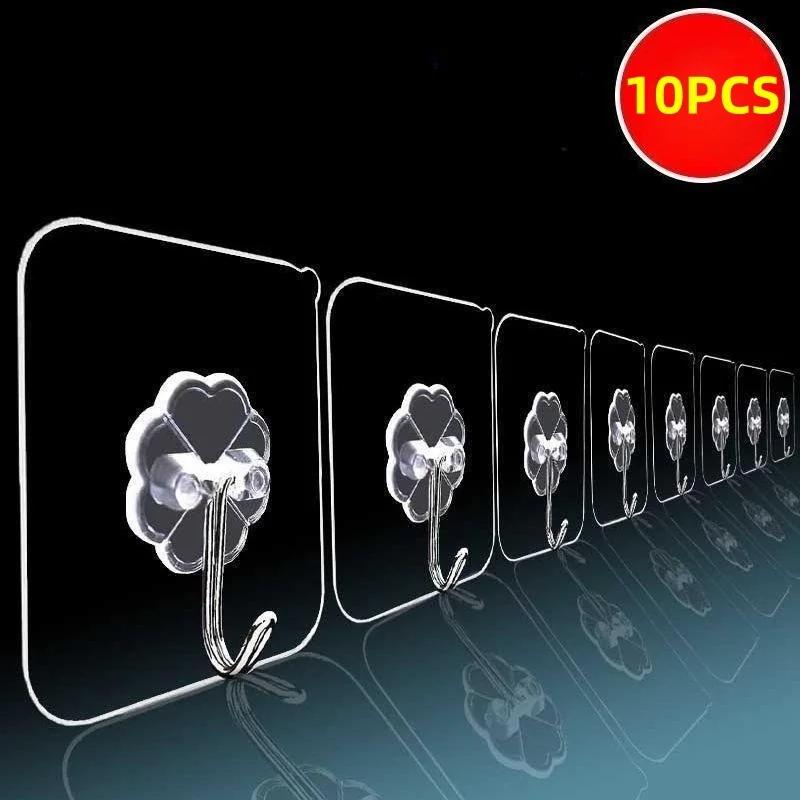 1-10PCS Transparent Stainless Steel Strong Self Adhesive Hooks Key Storage Hanger for Kitchen Bathroom Door Wall Multi-Function