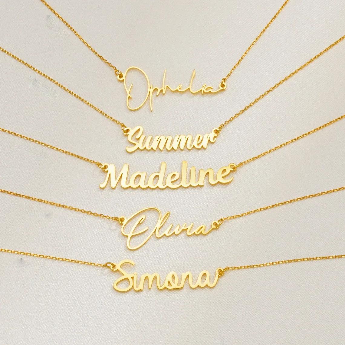 Custom Name Necklace for Women Personalised Cursive Letter Pendant Stainless Steel Jewelry Men Chain Choker Collar New 2024