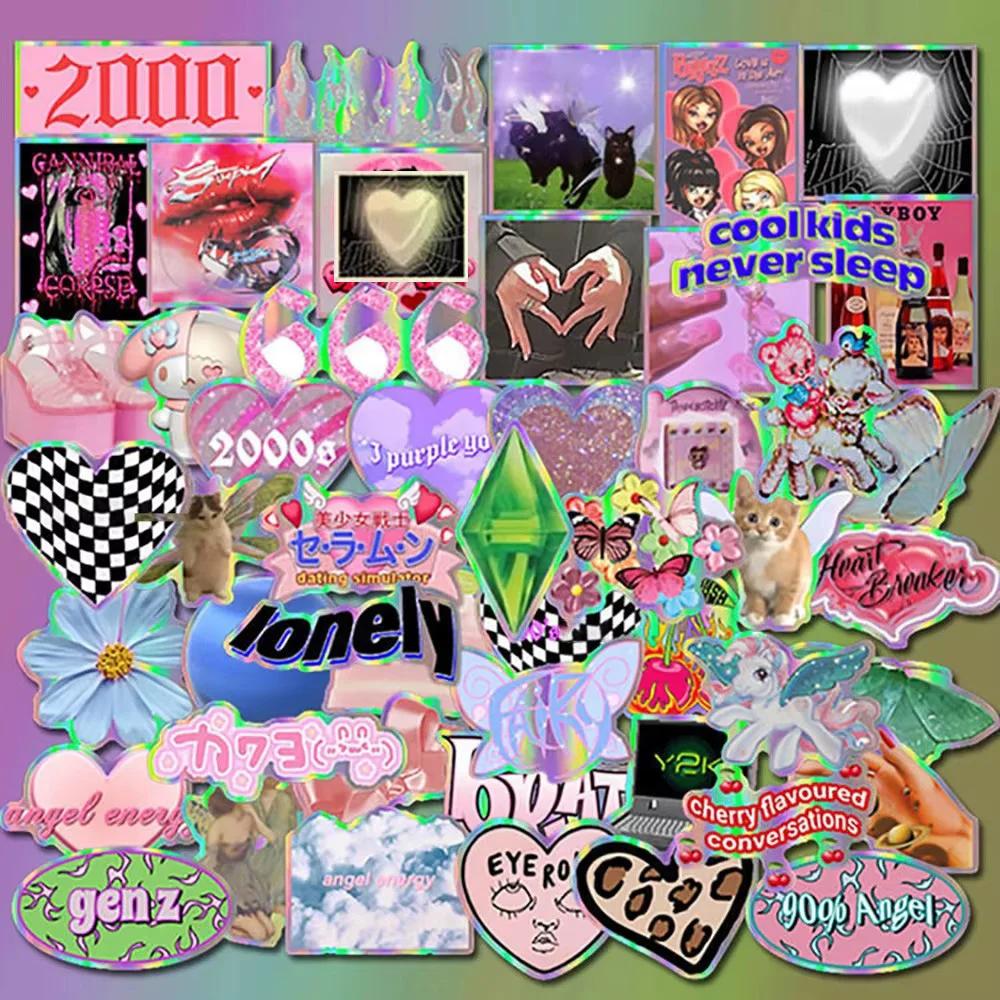 10/30/50PCS Laser Y2k Pink Girl Stickers Decals Decoration Suitcase Scrapbooking Phone Laptop Stationery Cute Kid Toy Sticker