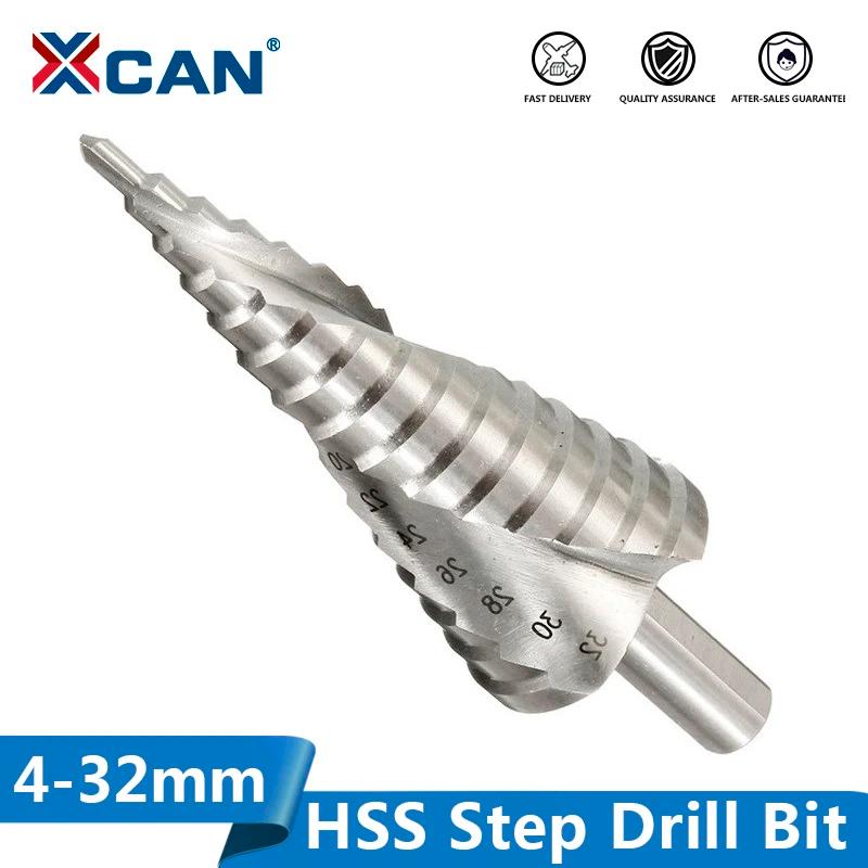 Xcan Step Drill Bit 1pc 4-12 4-32mm Pagoda Drill Hexagon Screw Drill Core Drilling Tool HSS Spiral Groove Wood Metal Hole Cutter