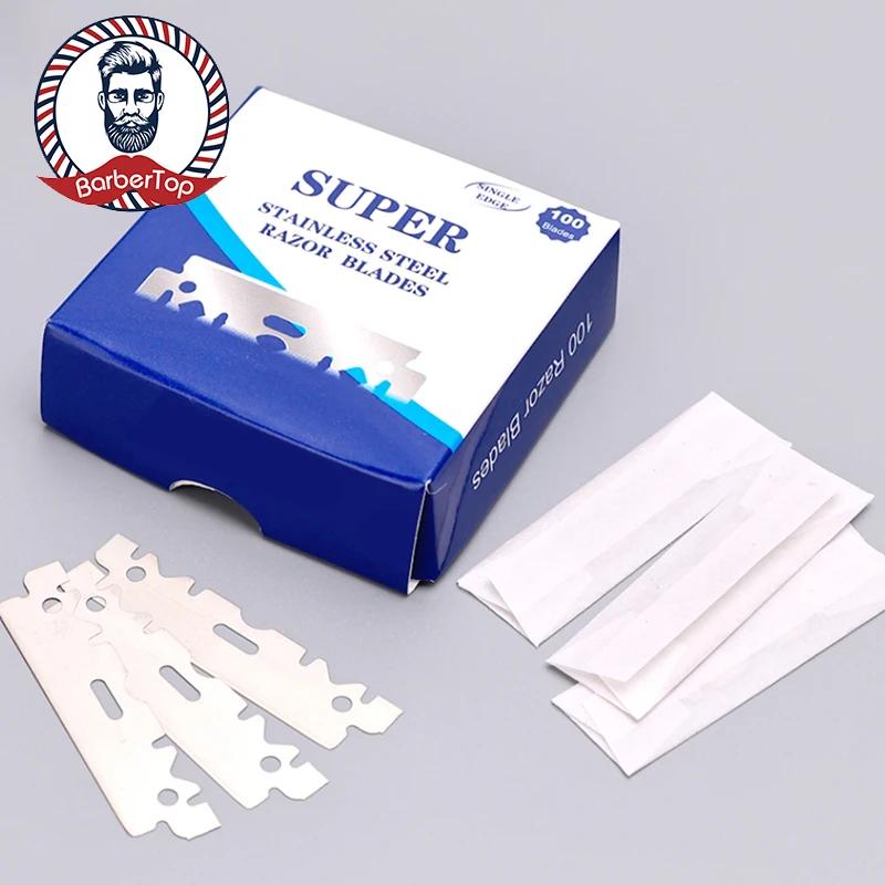 100PCS Single-sided Razor Blades Men's Safety Shaver Stainless Steel Manual Razor Blade Shaving Supplies Barbershop Tool